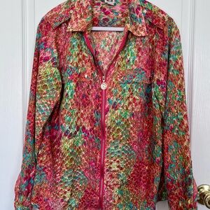 Anne Klein Multicolor Zip-Front Printed Blouse